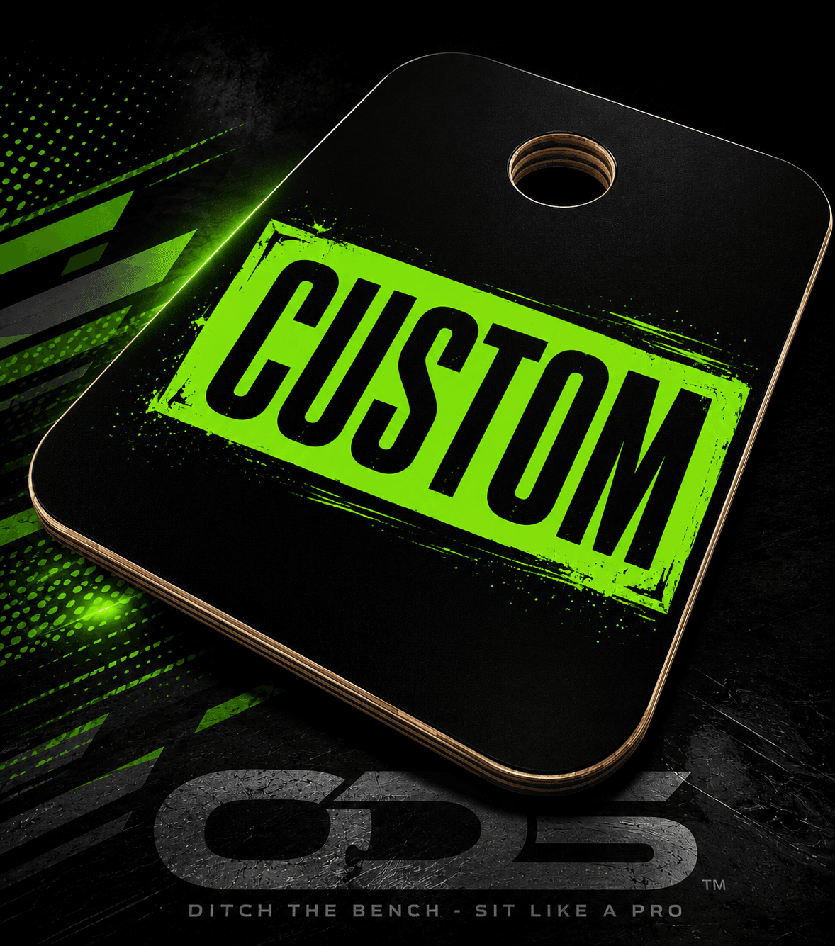 ODS Custom Team Design — blacked-out seat with a neon green CUSTOM badge
